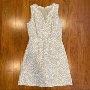 Banana Republic Fit & Flare Dress Women's 4 Linen Rayon Cream Tan Spotted
